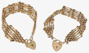 Two 9ct gold gate bracelets