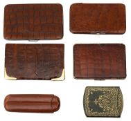 A 9ct gold mounted crocodile leather wallet + other wallets and cases