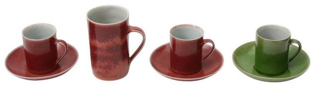 Rupert Spira (British b.1960) Three studio pottery coffee cups and saucers