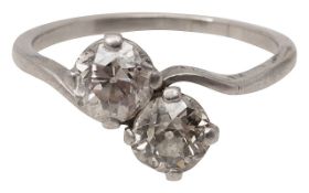 A diamond two stone cross over ring