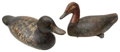 Two North American Folk Art carved wood decoy ducks