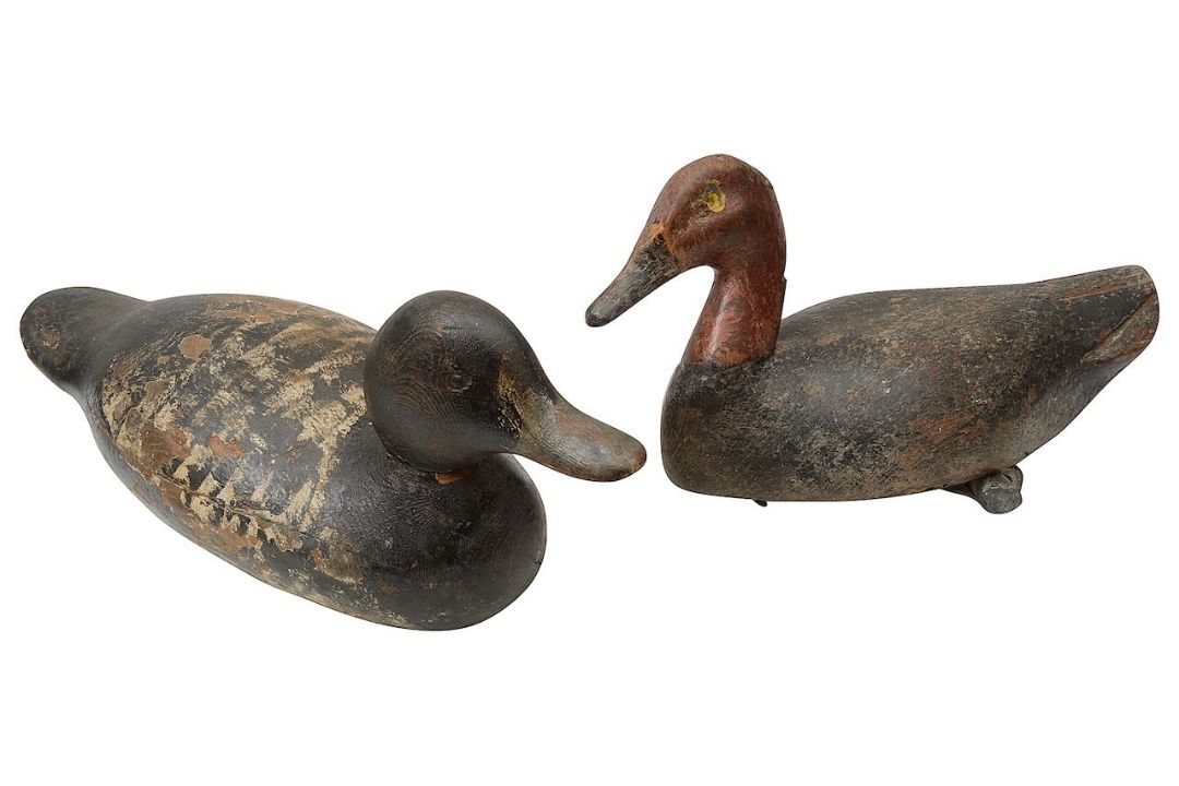 Two North American Folk Art carved wood decoy ducks - Image 1 of 7