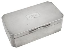 A George VI engine turned silver table cigarette box