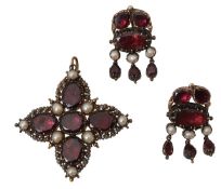 Two items of late 18th/early 19th century garnet and half pearl jewellery