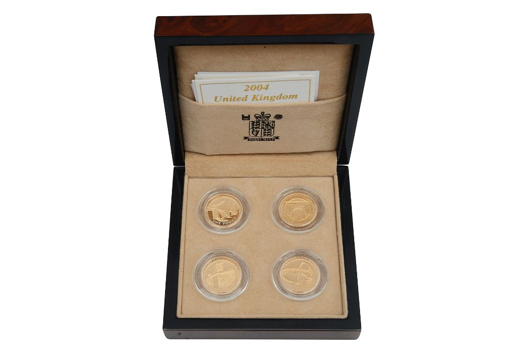 Elizabeth II gold proof four coin One Pound Bridges Collection