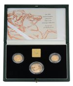 Elizabeth II 2000 gold proof three-coin Sovereign set.