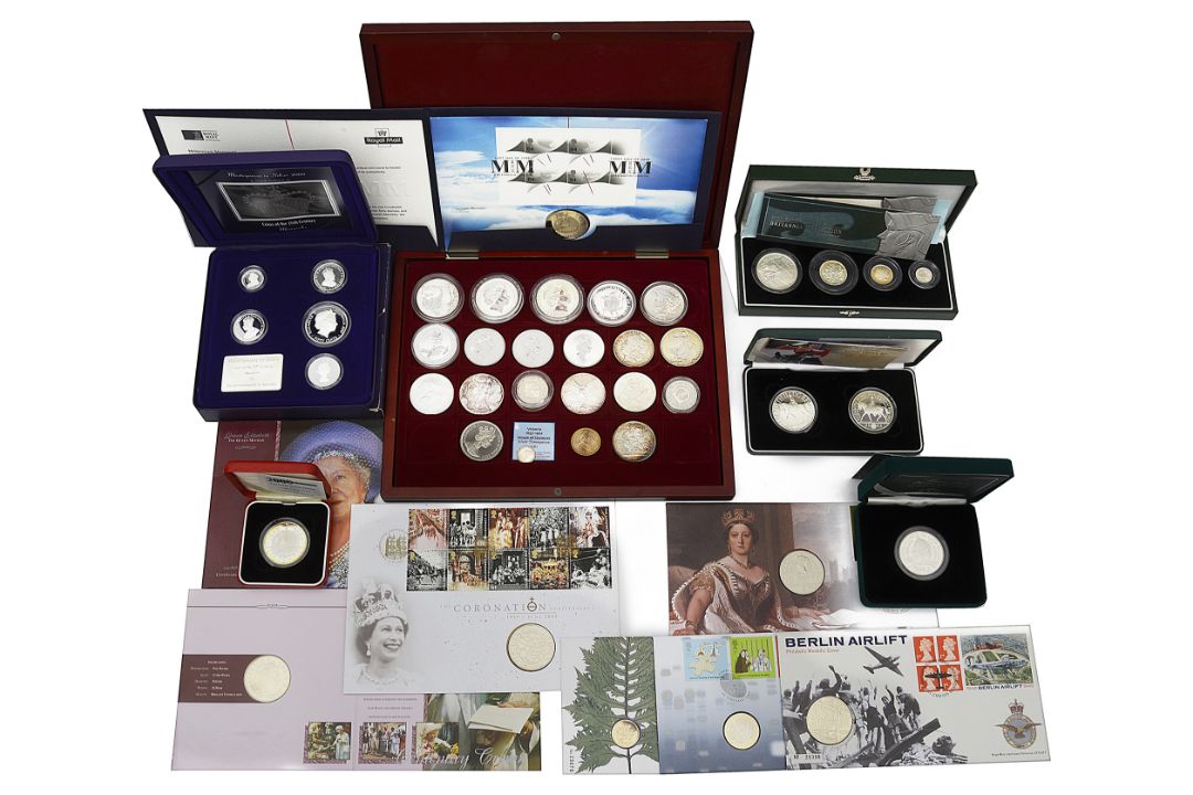 A collection of silver proof and other coins