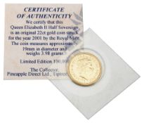 United Kingdom. Royal Mint Elizabeth II 2001 gold half sovereign