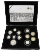 Royal Mint Elizabeth II 2009 twelve-coin silver Proof coin set