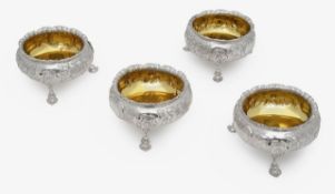 A set of four mid Victorian silver cauldron salts