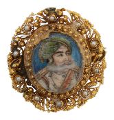 A 19th century Indian portrait miniature brooch