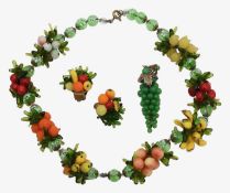 A 1920s/1930s 'tutti fruitti' glass fruit necklace, earrings and pendant