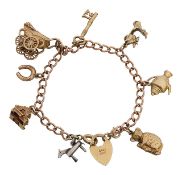 A 9ct 'nine' charmed curb bracelet