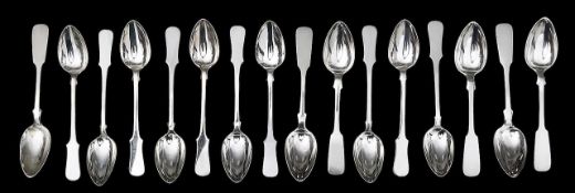 Sixteen matched German .800 silver fiddle pattern teaspoons