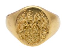 An 18ct gold crested signet ring