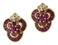 A pair of diamond and ruby earrings
