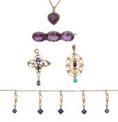 Four items of amethyst jewellery
