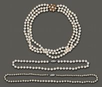Three cultured pearl necklaces