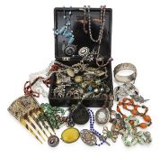 A box of Victorian and later silver and costume jewellery