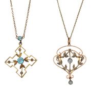 Two 9ct gold Edwardian pendants