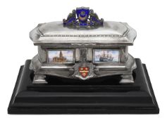 A George V silver and enamel presentation freedom casket