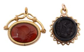 Two carved hardstone fobs