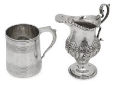 A George III silver half pint mug and a late Victorian silver pedestal cream jug