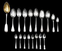 A collection of assorted 19th century German silver tablespoons and teaspoons