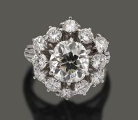 An attractive diamond flowerhead cluster ring