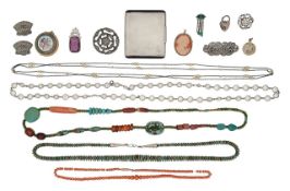A collection of costume with Navajo turquoise and silver necklace