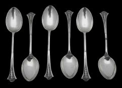 Liberty & Co. A set of six Arts & Crafts silver coffee spoons