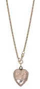 A 9ct herringbone chain with engraved heart locket