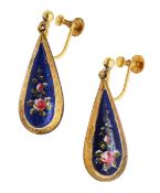 A pair of late Victorian enamel and yellow gold ear pendants