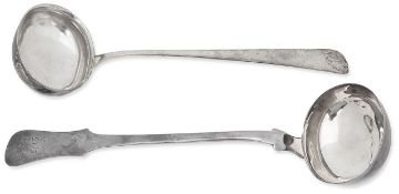 Two 19th century German silver soup ladles
