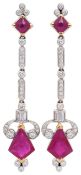 Pair of diamond and ruby ear pendants