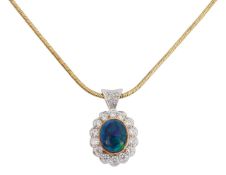 An 18ct gold black opal and diamond cluster pendant