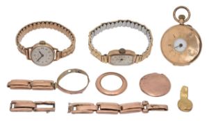 Two 9ct gold cased wristwatches and other items