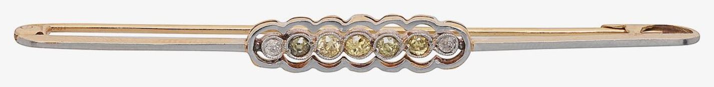A fancy coloured diamond bar brooch