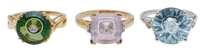 Three 9ct diamond and gem set Glenn Lehrer rings