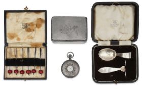 A George IV silver toilet box and cover and other items