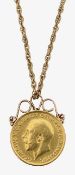 A full George V sovereign pendant on chain