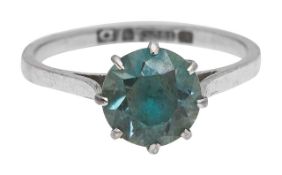 A blue zircon single stone ring