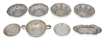 Two pairs of late Victorian silver bonbon dishes and other silver
