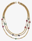 A attractive multi gem-set chain necklace