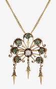 An emerald and opal brooch/pendant on chain