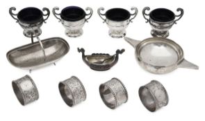 A collection of silver to include an Edwardian novelty trug bonbon dish