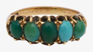 A turquoise five stone 18ct gold ring