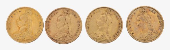 Four Victorian half sovereigns, all dated 1887