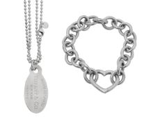 Tiffany silver dog tag and chain and Tiffany heart bracelet