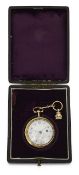 A gold and enamel Vauchez pair cased key wind pocket watch